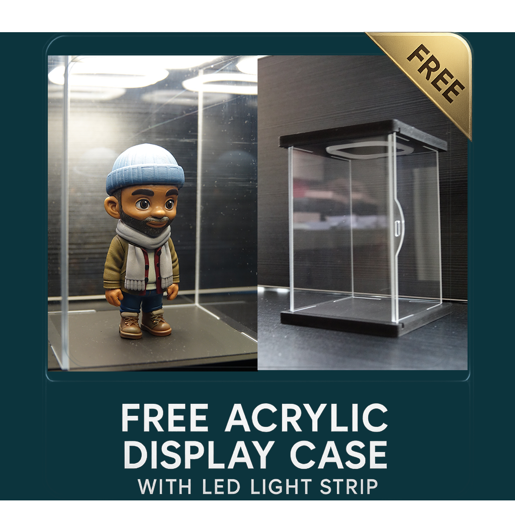 Custom Cute 3D Mini Figurine – From Your Photo | Hand-Painted Gift + FREE LED Display Case or Wooden Frame+ One-Time Free Repair Guarantee